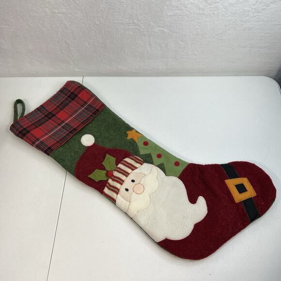 Christmas Stocking Lot Of 2 Santa Claus Snowman Frosty Plaid Large 23” Patchwork - Picture 4 of 16